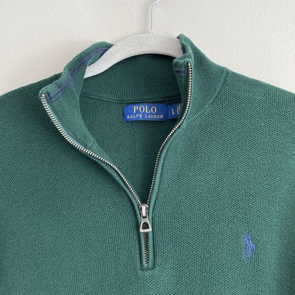 Polo Ralph Lauren Mens 1/4 Zip Green Sweater Size Large 100% Cotton Preppy - Picture 2 of 10